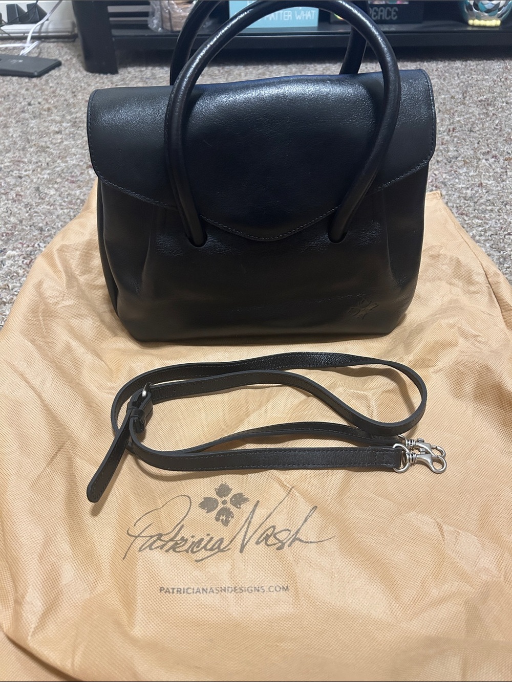 Patricia Nash Black Leather Top-Handle Satchel with Removable Strap
